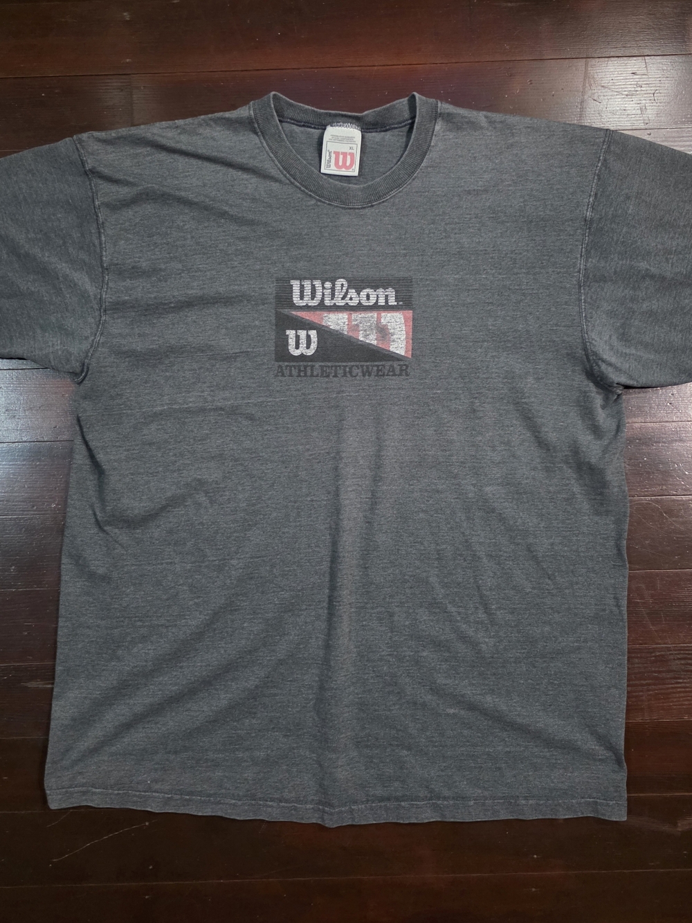 Vintage 90s Y2K Wilson Athleticwear T Shirt XL Gray Distressed Logo 50/50